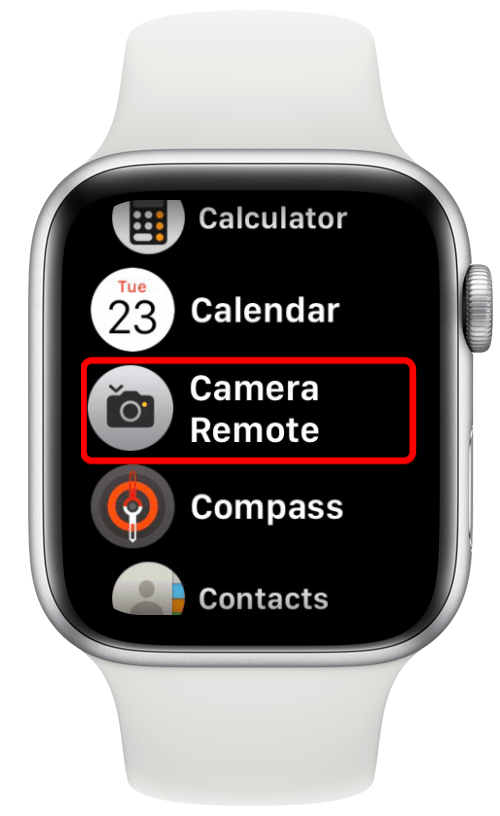 Abra la aplicación Camera Remote en su Apple Watch.  La cámara de tu iPhone se abrirá automáticamente y podrás obtener una vista previa de lo que ve tu cámara desde tu Apple Watch.