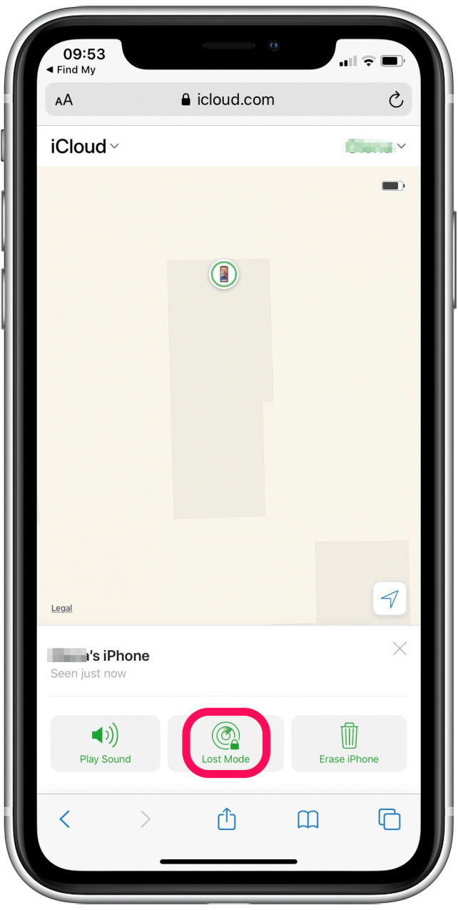 Toque Modo Perdido para habilitar el Modo Perdido en el iPhone perdido de su amigo