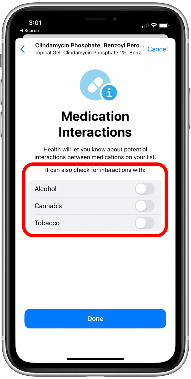 Elige interacciones medicamentosas