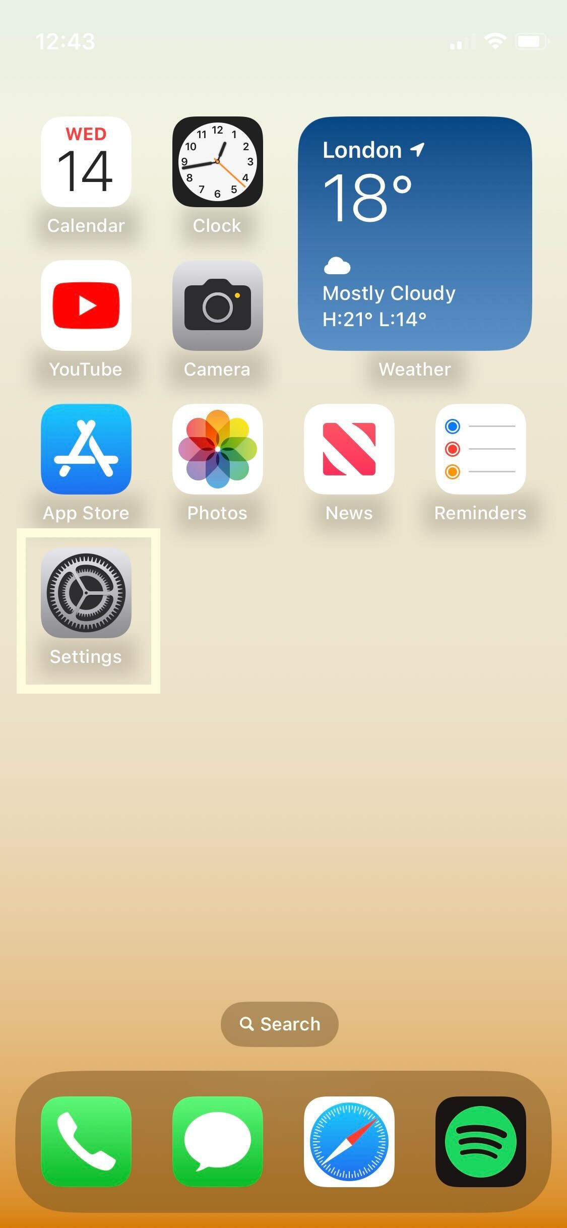 Botón de configuración en iPhone iOS