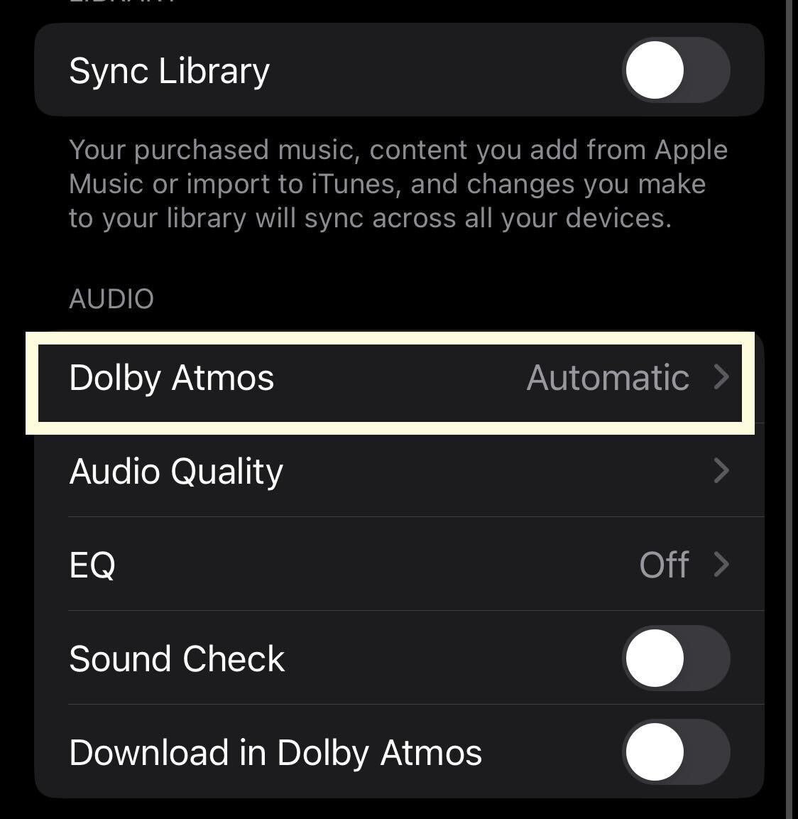 Botón Dolby Atmos en iOS