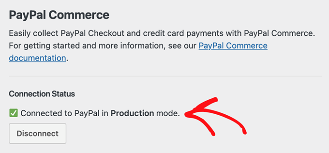 Mensaje conectado de PayPal