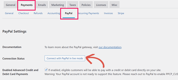 Conectar con el botón de PayPal