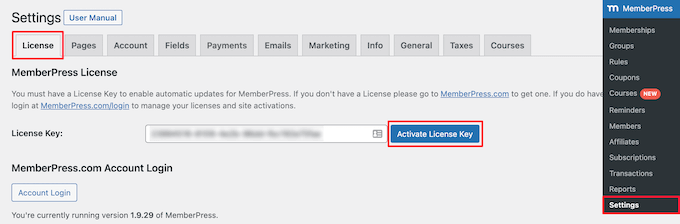 Clave de licencia de MemberPress