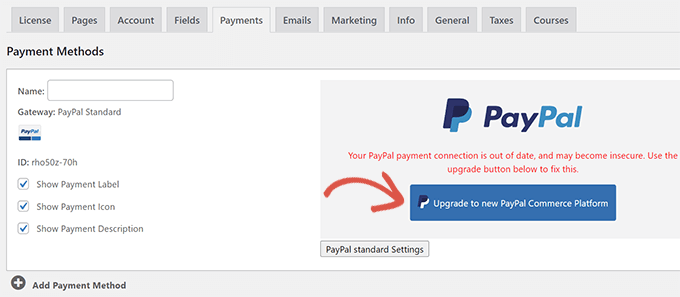 Actualizar a comercio de PayPal