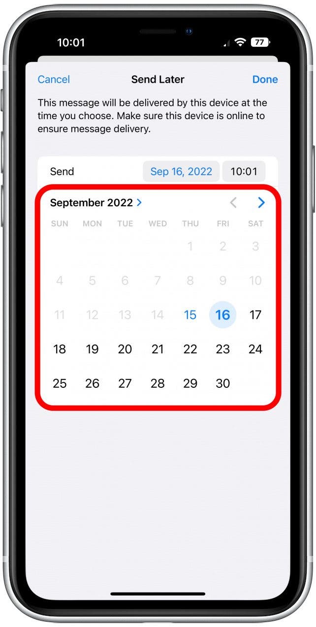 Utilice el calendario para seleccionar un mes y una fecha.