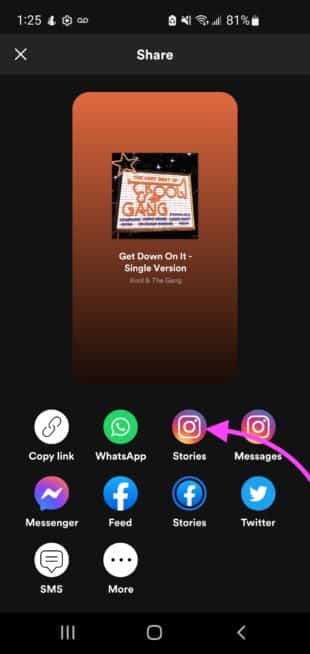 seleccione Historias de Instagram en la aplicación Spotify