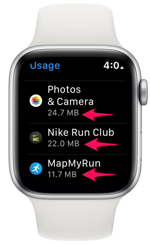 Vea cuánto almacenamiento usan las aplicaciones en Apple Watch