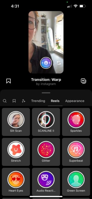 Cómo usar efectos de transición en Instagram Reels