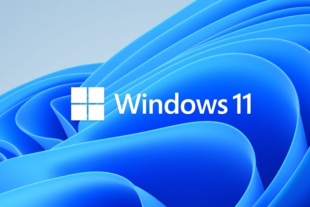 Pantalla principal de Windows 11 con reflejos azules