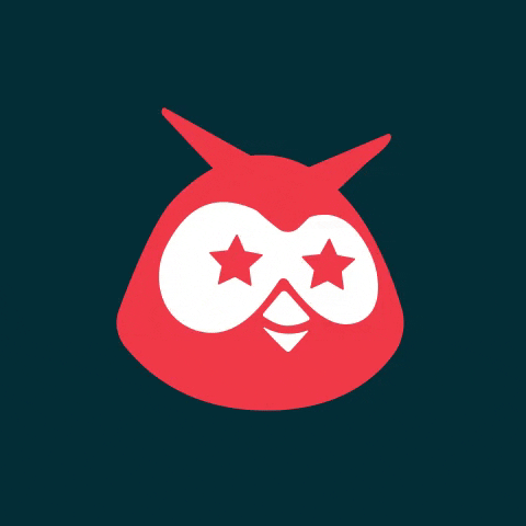GIF de la mascota Owly de Themelocal con estrellas en los ojos