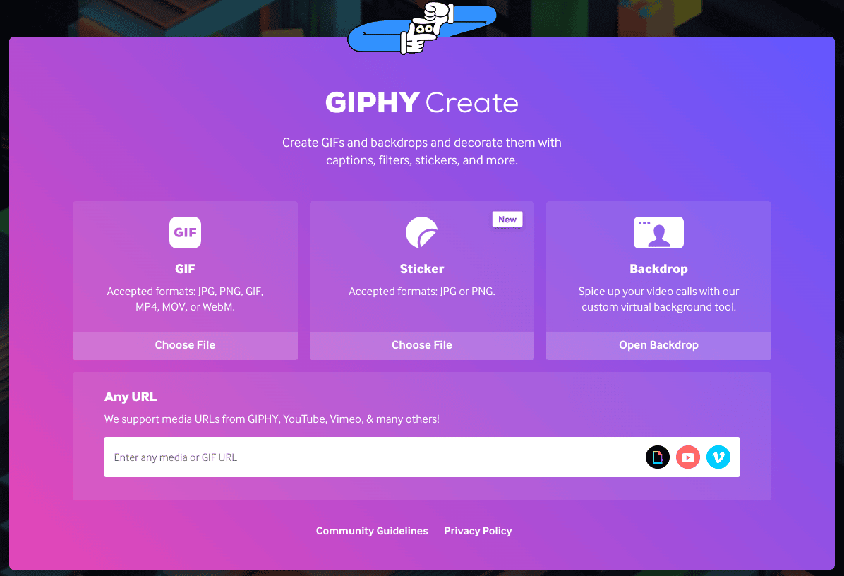Escritorio de la opción Crear URL de Giphy