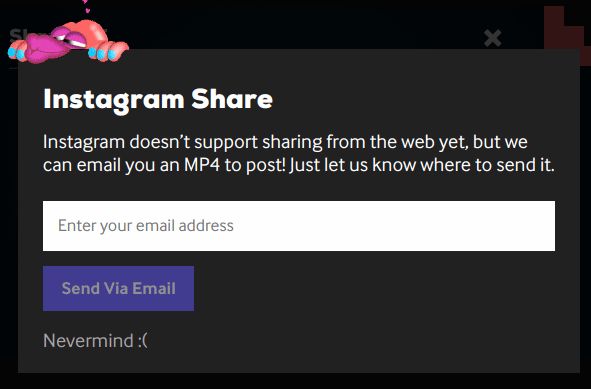Opción Compartir de Instagram para enviar por correo electrónico la versión MP4 de GIF