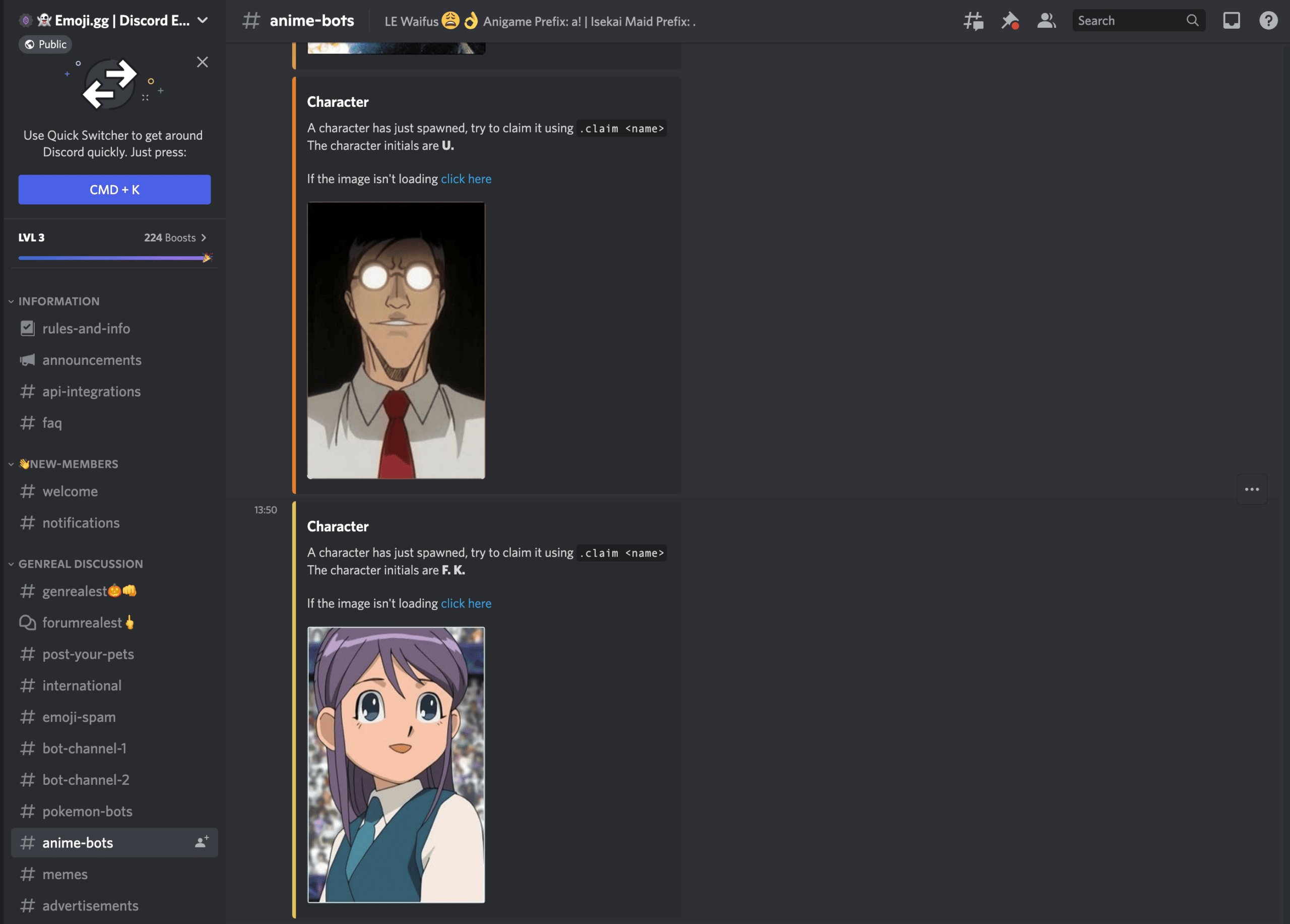 anime Discord emojis mostrados en el servidor emoji.gg