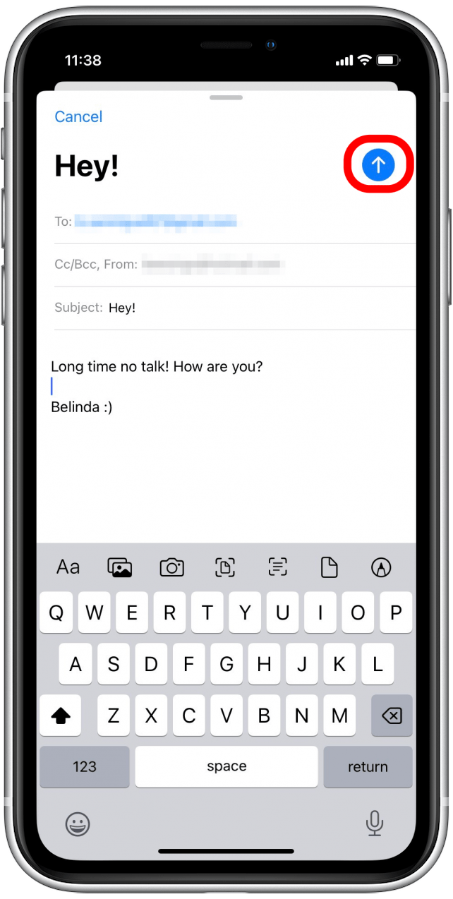 Mantenga presionado el ícono de enviar para programar un correo electrónico en Apple Mail 
