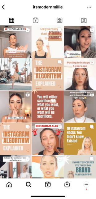 feed de instagram de modernmillie que muestra portadas de carretes de instagram personalizadas