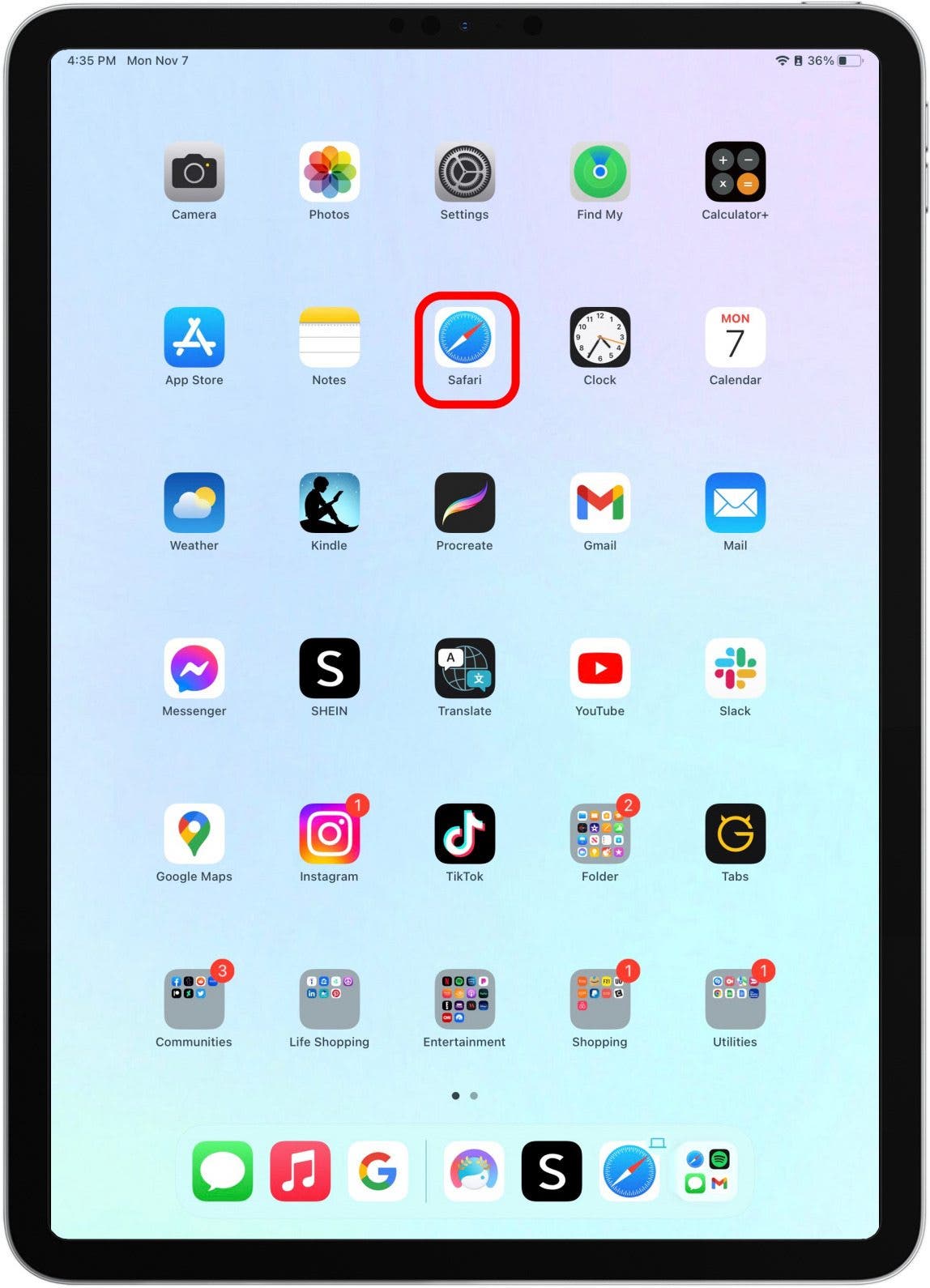 Para agregar otra ventana a sus aplicaciones abiertas, abra cualquier aplicación en su iPad.