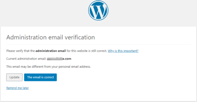 Aviso de verificación de correo electrónico del administrador