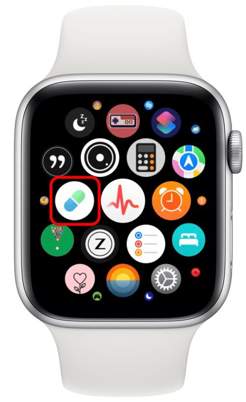 solo toque el ícono de la píldora que representa la aplicación Apple Watch Medication