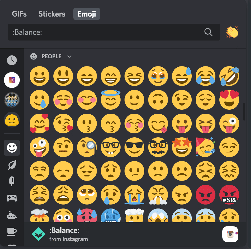 Discord opciones de emoji con varias expresiones faciales