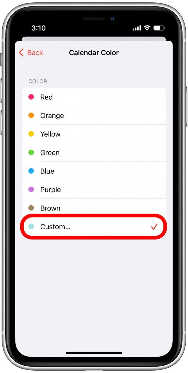 También puede seleccionar Personalizado para elegir un color personalizado.