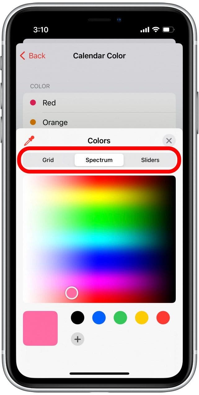 Puede elegir entre una amplia variedad de colores utilizando el espectro de colores, una cuadrícula o controles deslizantes.