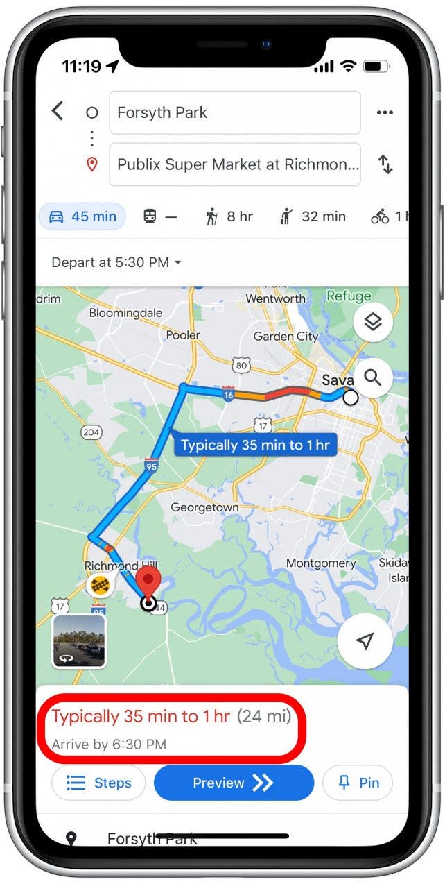 Google Maps le mostrará el tráfico estimado para su viaje y a qué hora es probable que llegue.
