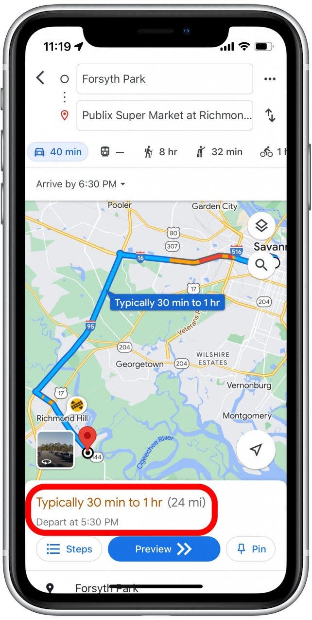 Google Maps le mostrará cómo será el tráfico para su viaje y a qué hora debe salir para llegar a tiempo.