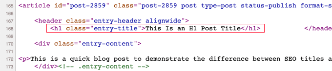 Visualización de etiquetas HTML H1 para el título de la publicación