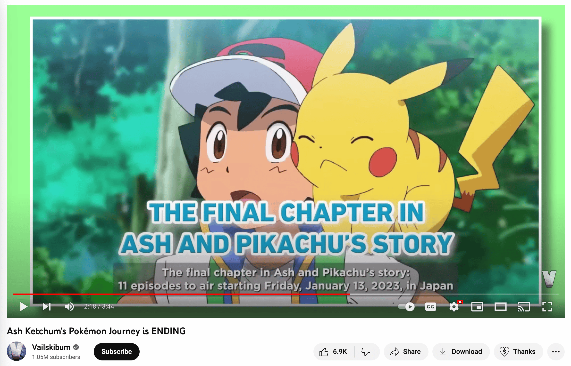canal de noticias de animación que informa sobre el fin de ash ketchum y pikachu