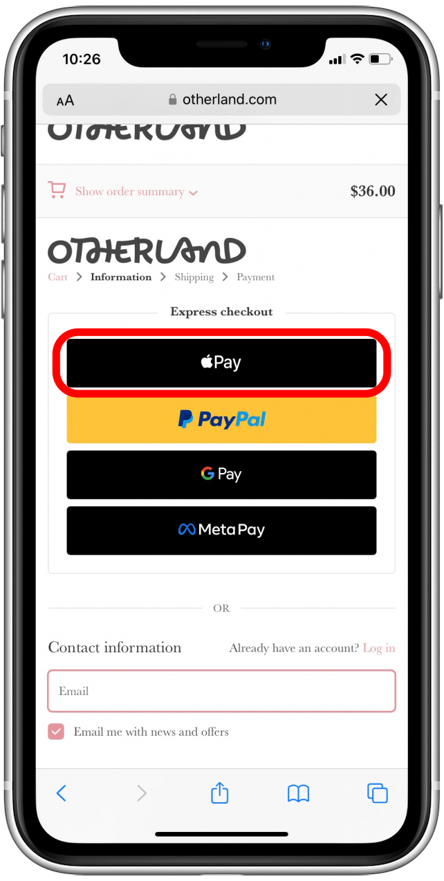 Cómo usar Apple Pay en Safari en la tienda en línea