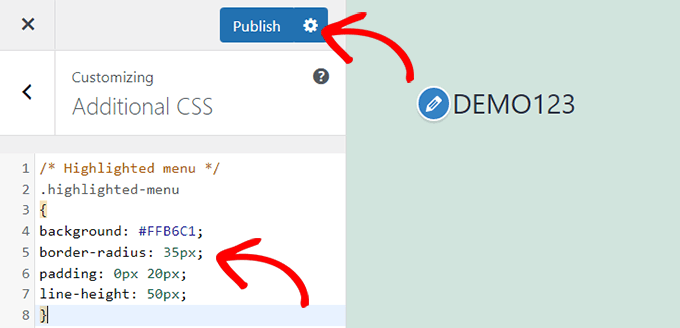 Pegue el código CSS en la pestaña CSS adicional