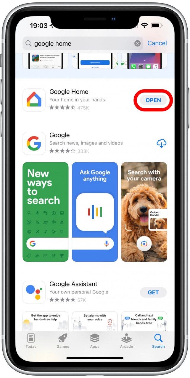 Descarga Google Home desde la App Store y ábrelo - mirror iphone to tv