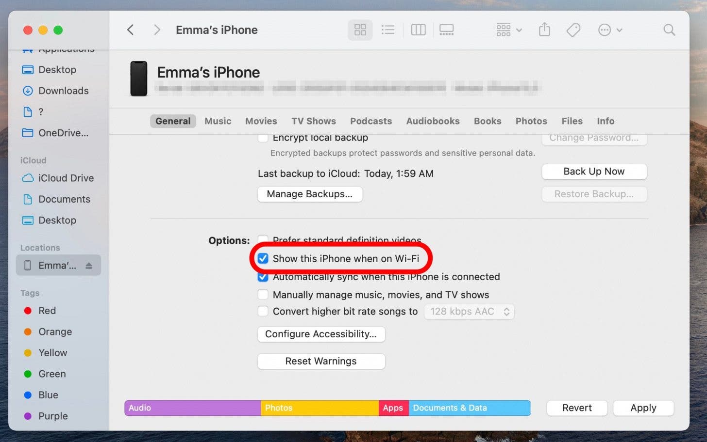 transferir archivos entre iphone y mac en wifi