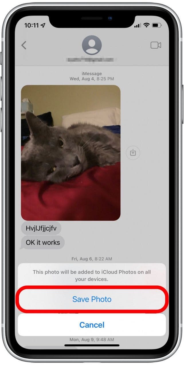 cómo guardar fotos de mensajes en iPhone