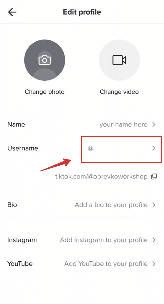 editar sección de nombre de usuario del perfil TikTok