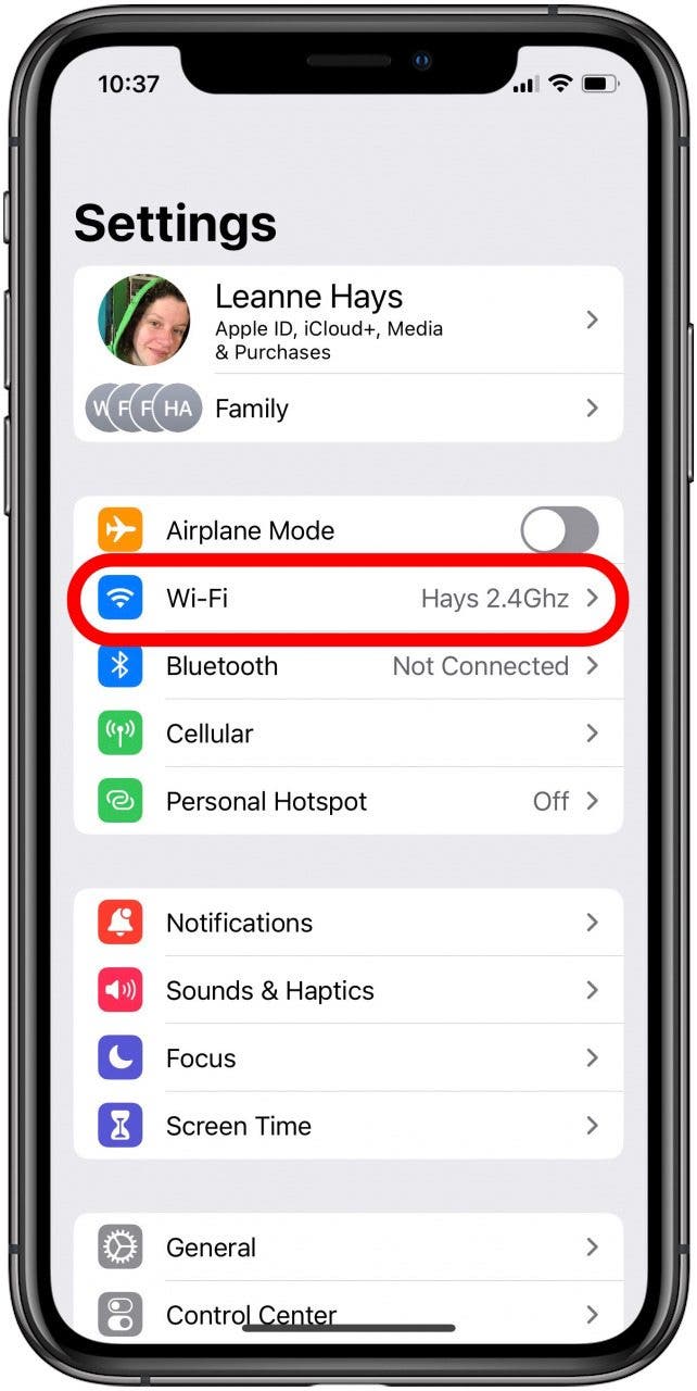 toque wifi en la configuración de iphone o ipad