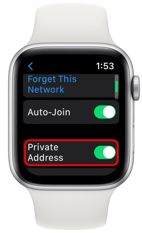 activar o desactivar la dirección privada en el Apple Watch