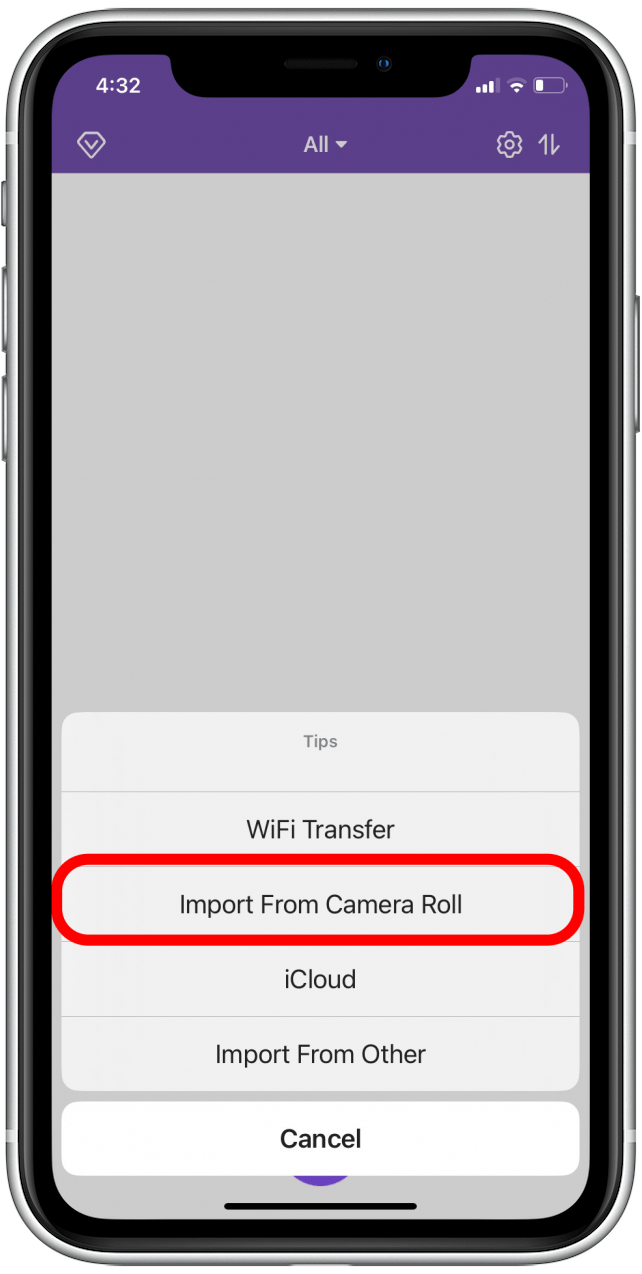Toque la opción adecuada para la ubicación de su archivo de video.  Para este ejemplo, usaré un archivo de Camera Roll.