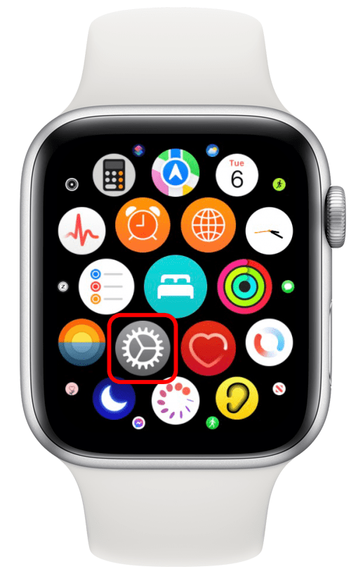Active su Apple Watch, presione el botón de la pantalla de inicio y abra Configuración.