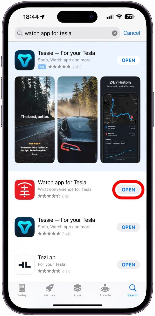 Descargue la aplicación Watch para Tesla desde App Store en su iPhone y ábrala.