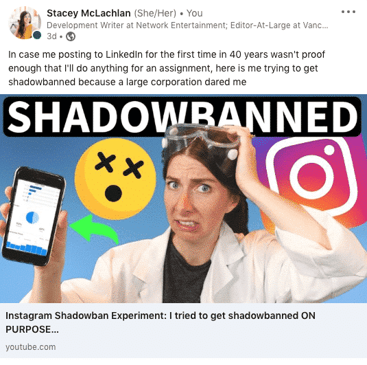 Experimento de prohibición de sombra de Instagram de video de YouTube