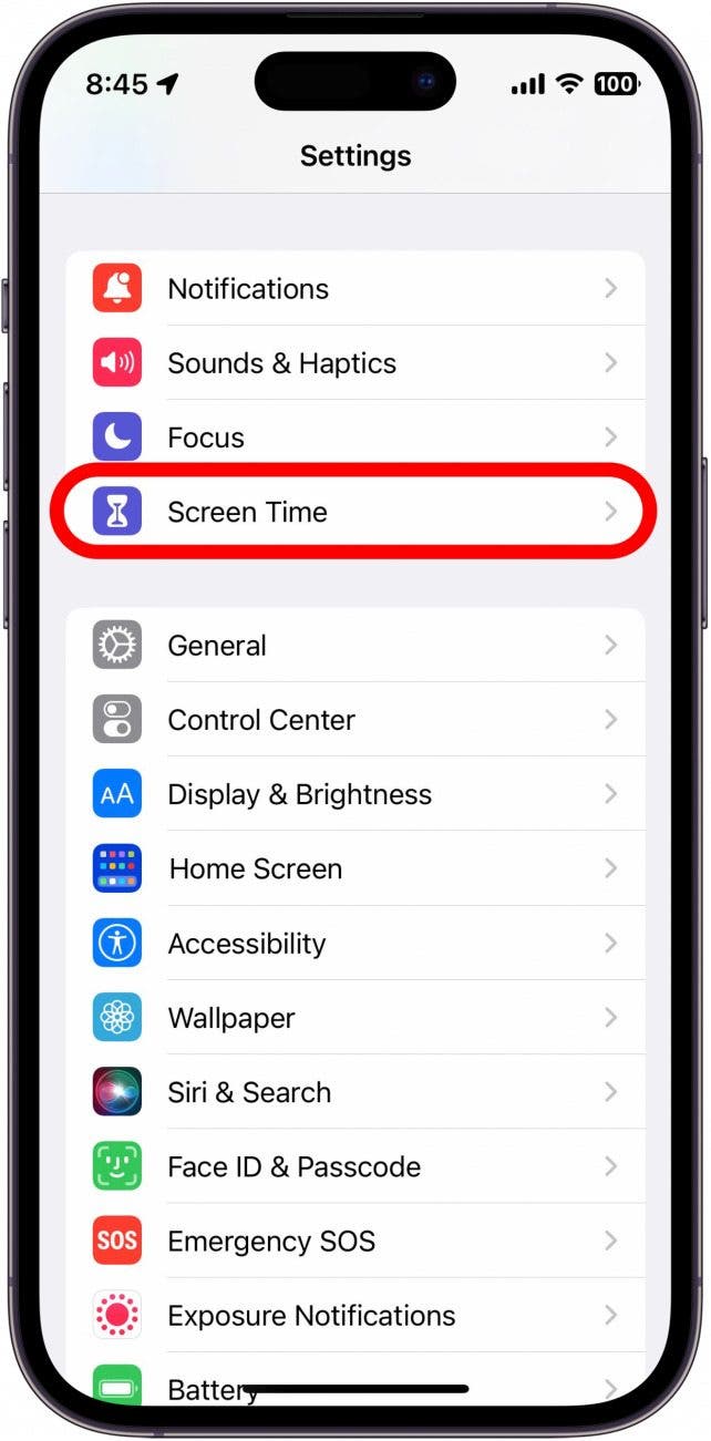 Abra la aplicación Configuración y toque Tiempo de pantalla.