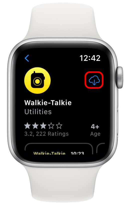 Toque el icono de la nube junto a la aplicación Walkie Talkie para volver a instalarla.