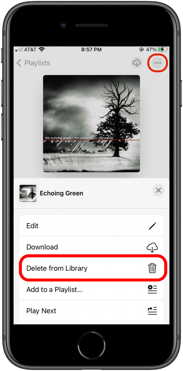 Seleccione la opción Eliminar de la biblioteca en el menú de Apple Music.