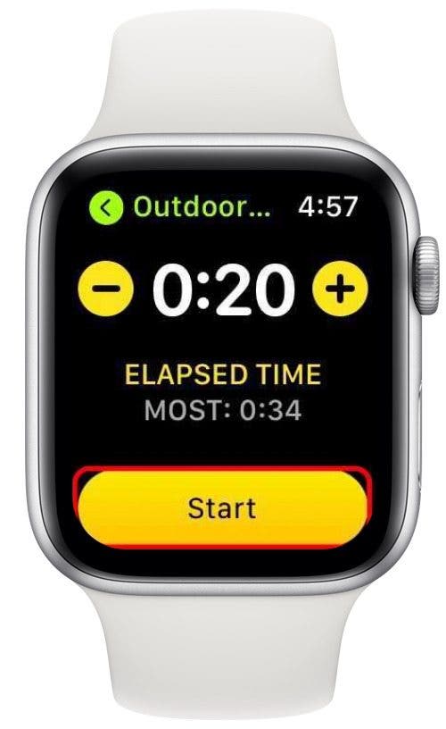 toque comenzar para comenzar su entrenamiento de calibración de Apple Watch