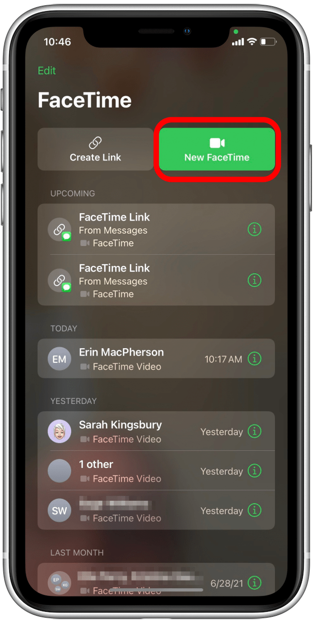 Presiona Nuevo FaceTime - Compartir pantalla en iPhone	