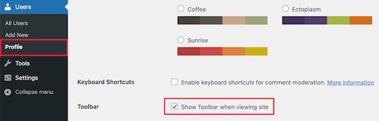 Mostrar barra de herramientas en el perfil de usuario