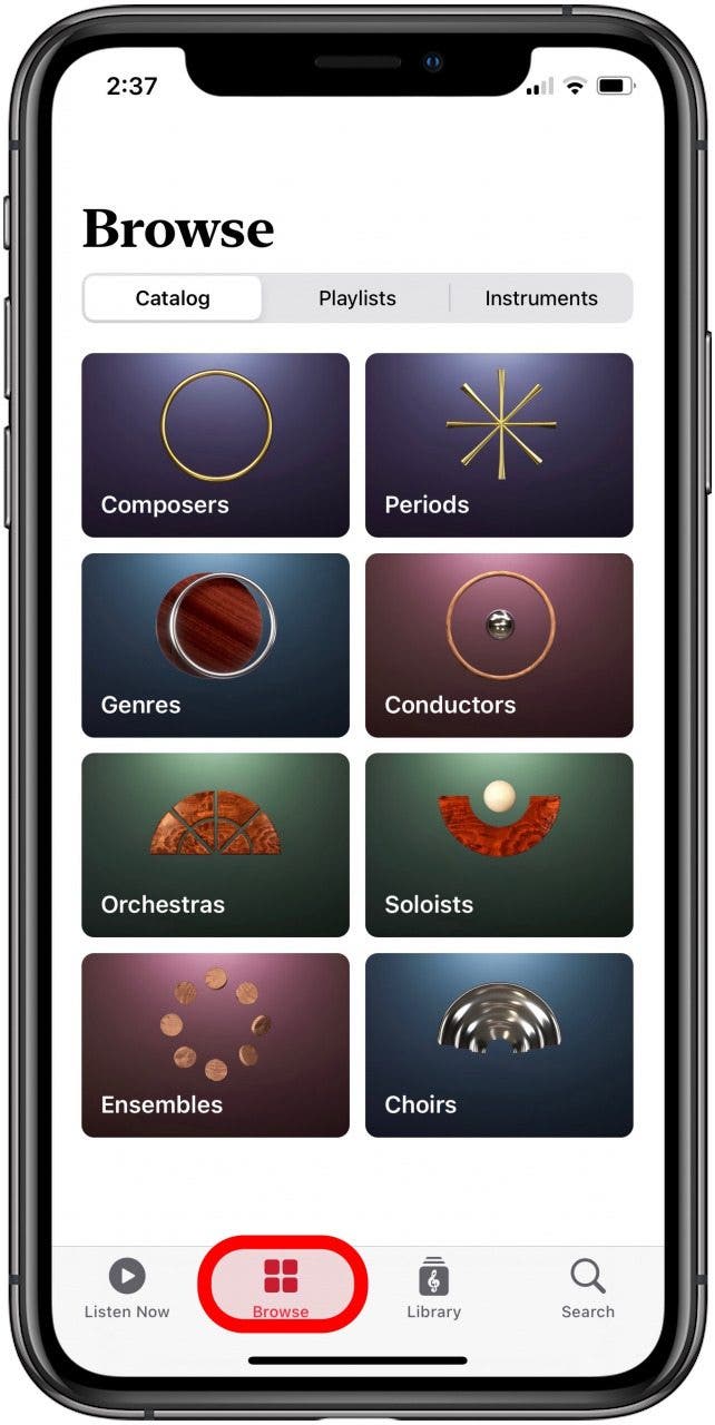 pestaña de exploración de la aplicación Apple Music Classic