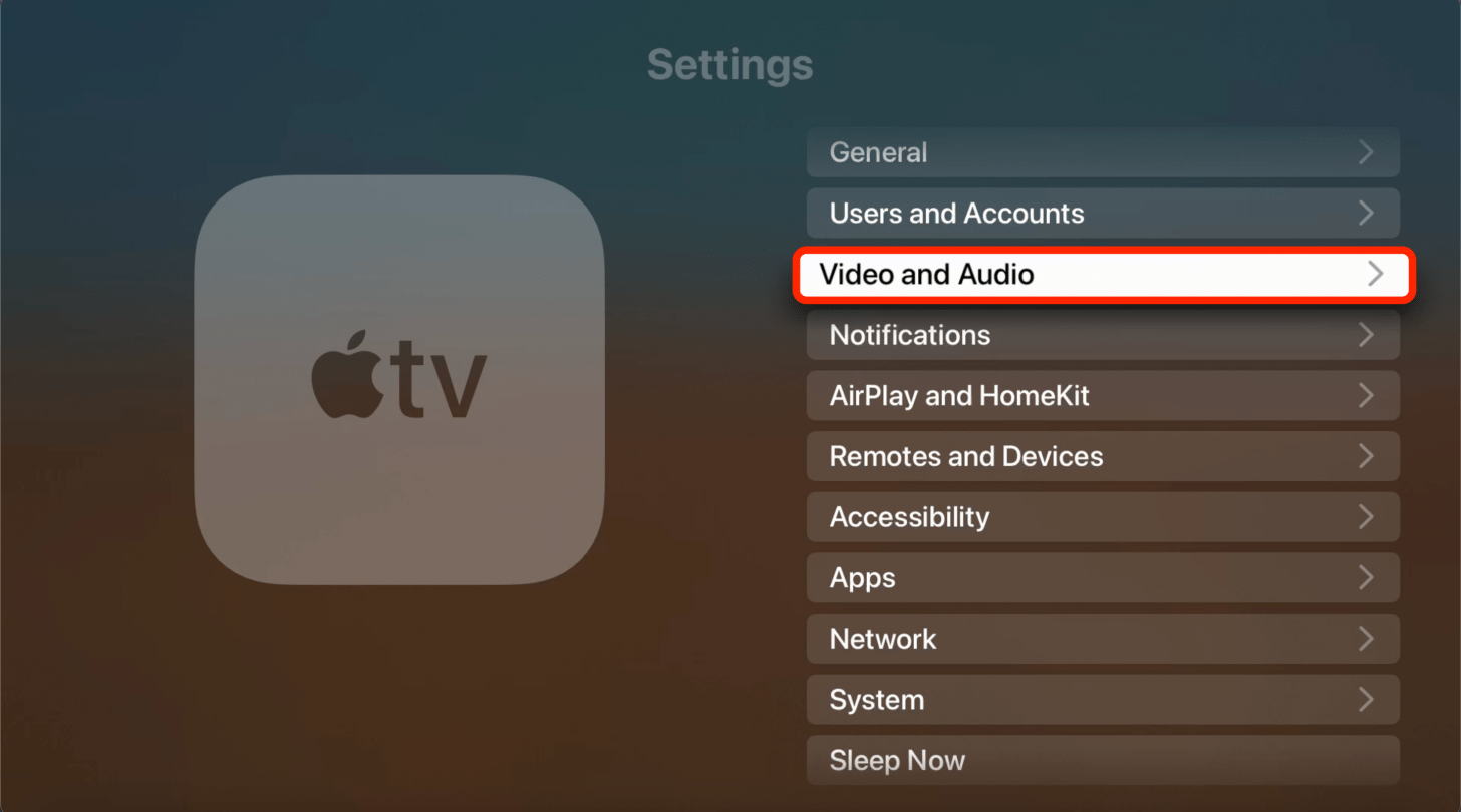 seleccione Vídeo y audio en Configuración.